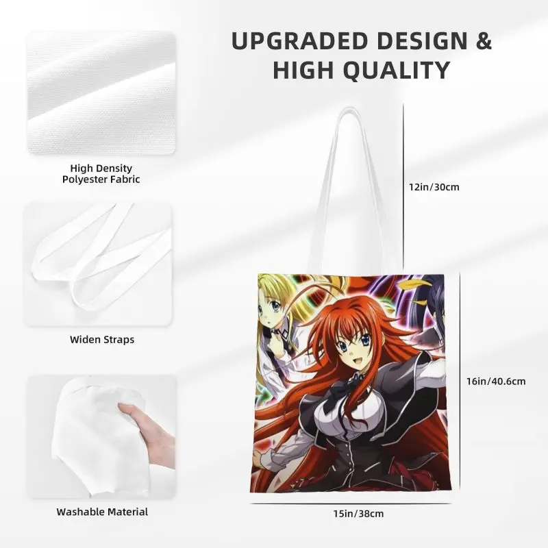 Custom High School DxD สาวเซ็กซี่ภาพเคลื่อนไหวผ้าใบผู้หญิงทนทานร้านขายของชำ Tote กระเป๋านักช้อป