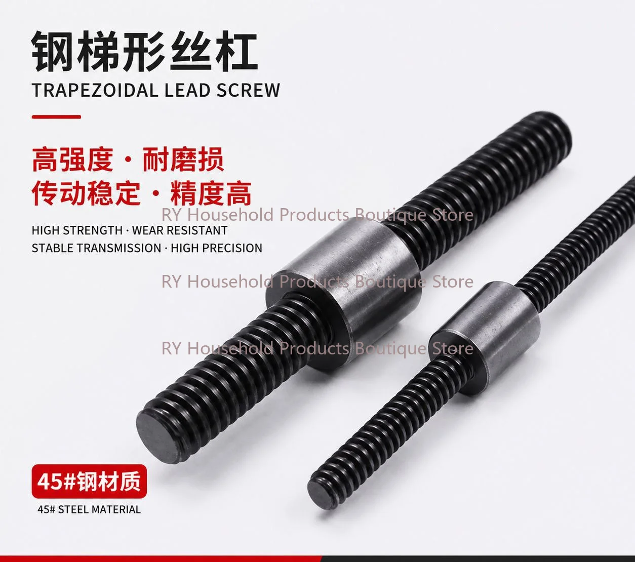 1Pcs 45# Steel T10 T12 T14 T16-T40 Left/right Threaded Screw Shaft Lead Screw Nut Trapezoidal Screw Rod Length 1 Meter for CNC