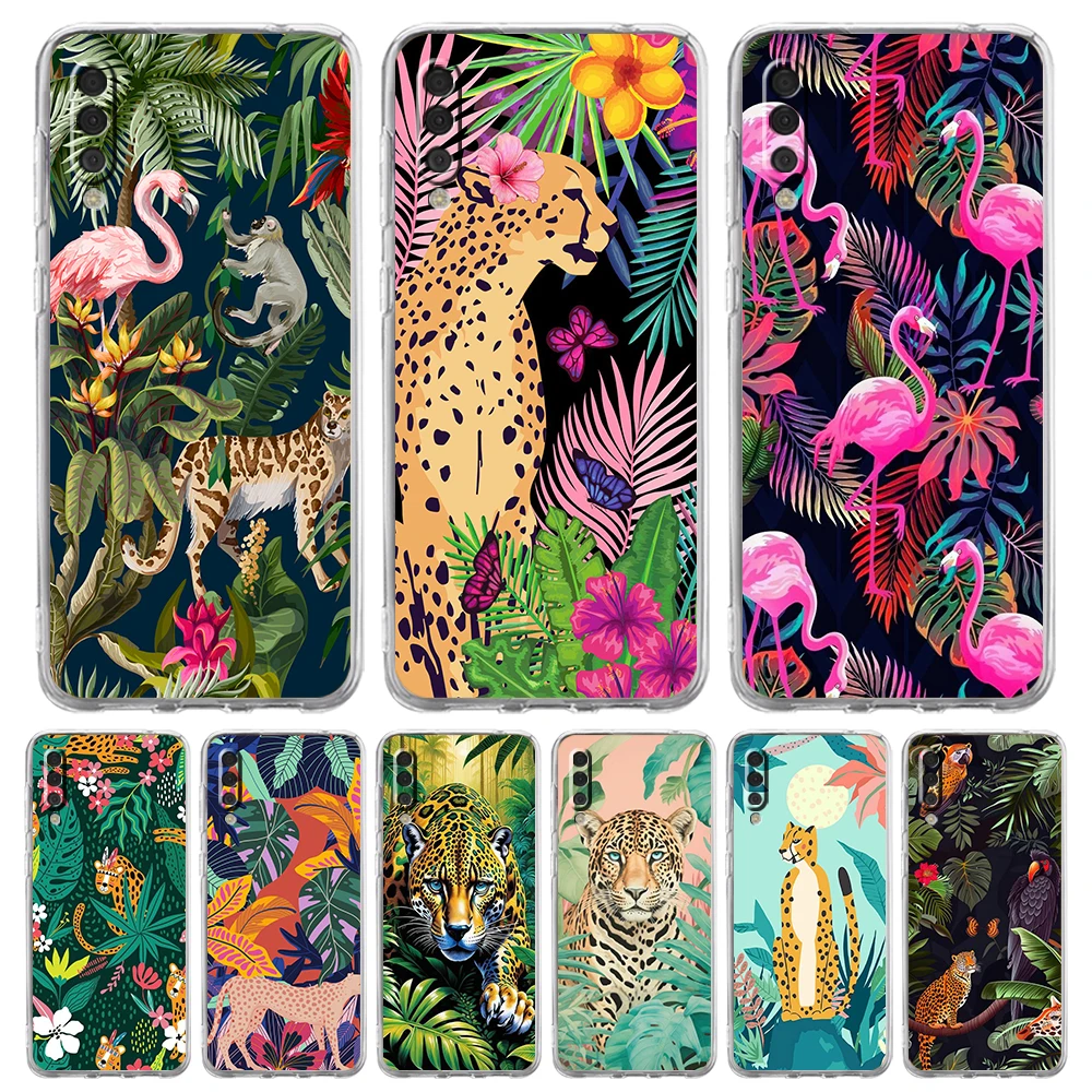 

Transparent Phone Case for Samsung Galaxy A16 A14 A12 A22 A24 A42 A06 A20 A30 A40 Tropical Jungle Print Leopard Soft TPU Cover