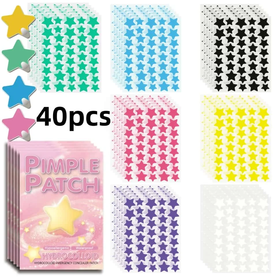 40pcs pieces of multi-color star acne patches, facial acne patches, concealer acne patches, and pimples patches, ultra-thin