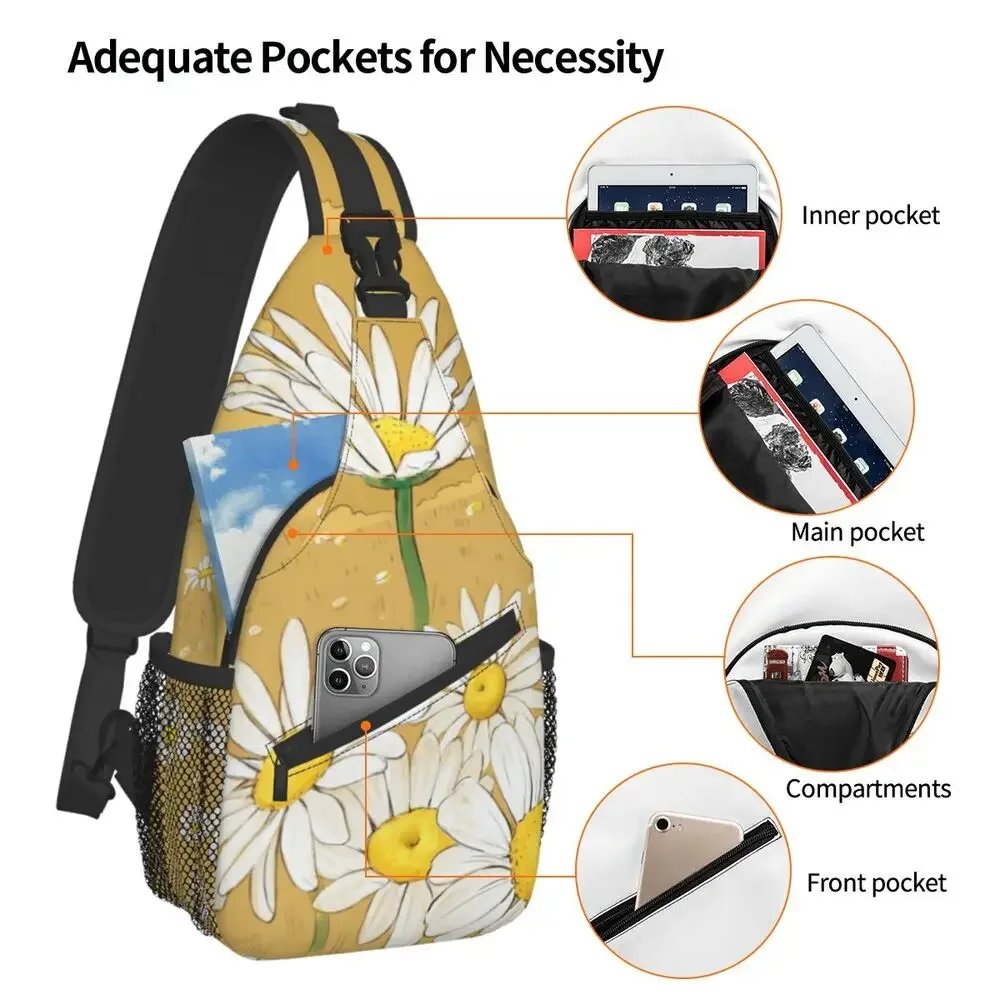 Floral Daisy Sling Chest Bag Customized Flower Crossbody Shoulder Backpack for Men Cycling Camping Daypack