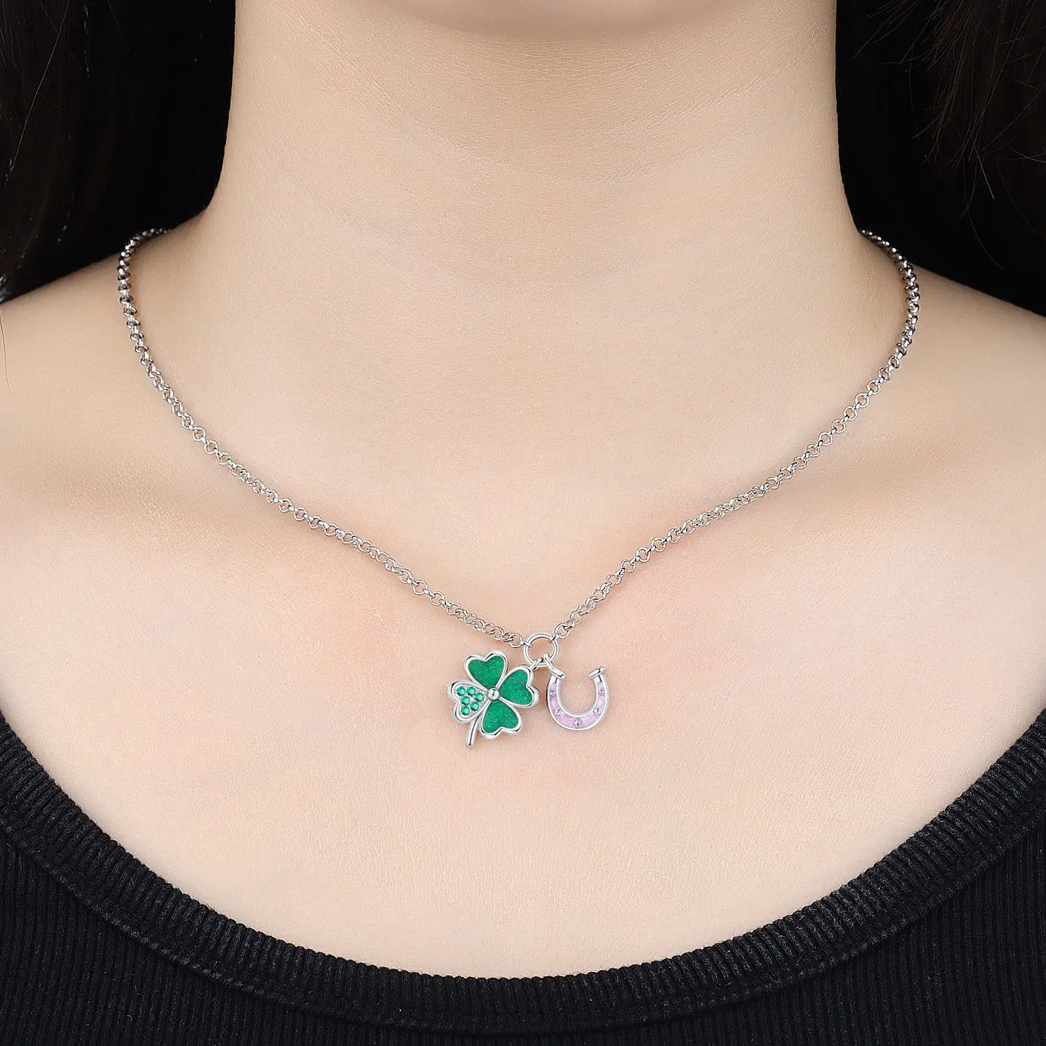 

MISEFF 925 Sterling Silver Necklace Exquisite Lucky Symbol Clover Horseshoe Necklace For Women Birthday Celebration Jewelry Gift