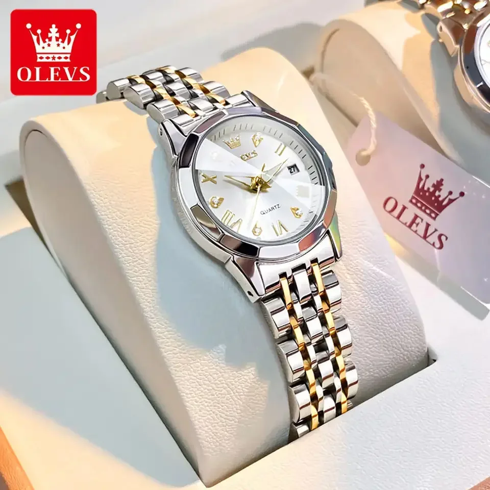 

OLEVS Quartz Watch for Women Luxury Rhombus Mirror Stainless Steel Women's Watch Waterproof Luminous Elegant Ladies Watch Reloj