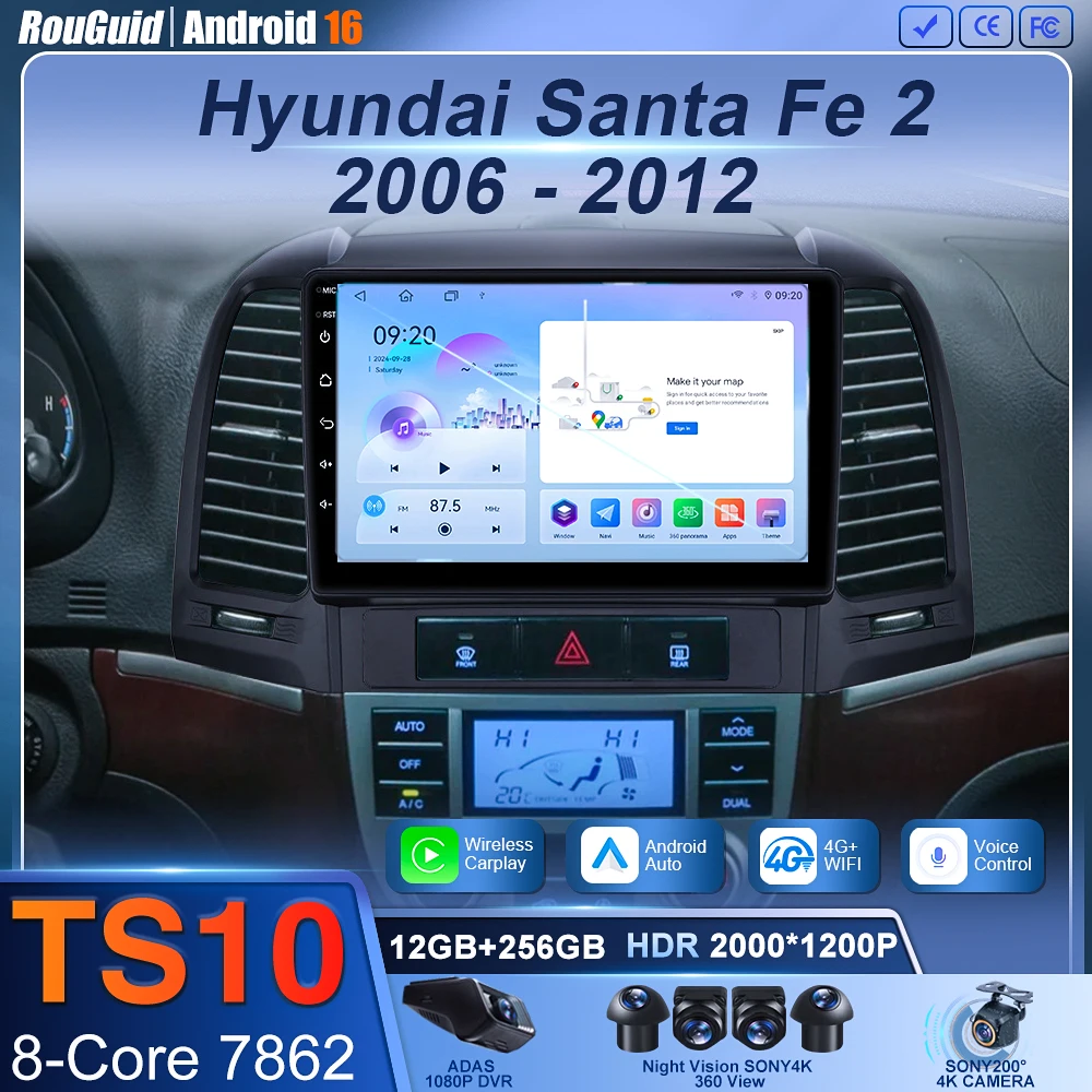 

Android 16 For Hyundai Santa Fe 2 2006 - 2012 Auto Radio Stereo Multimidia Player GPS Navigation Carplay Android Auto 2din DVD