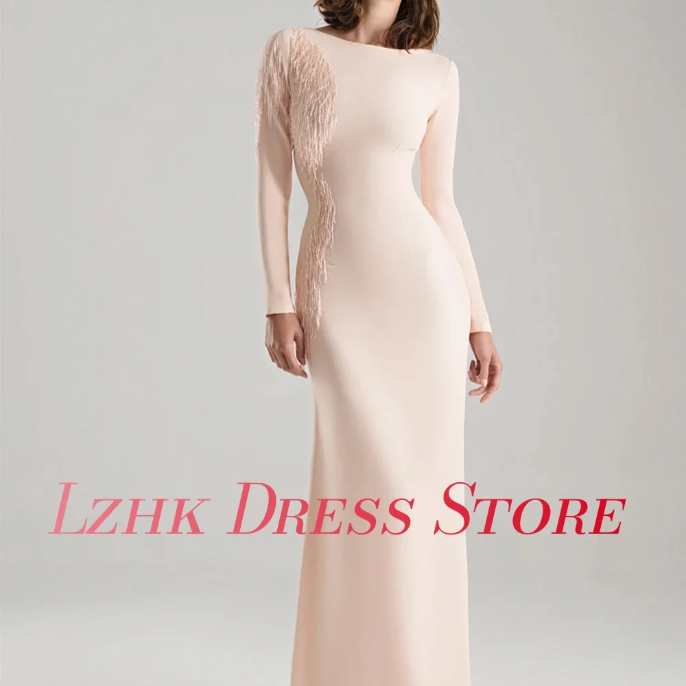 تخصيص عالية الجودة جيرسي ألف خط الديكور مطرزة مساء اللباس مزاجه طويلة الأكمام طاقم الرقبة فساتين المناسبات الخاصة