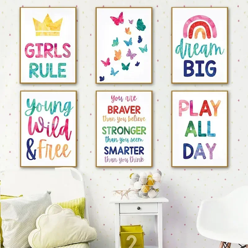 Encantador arte de pared para niña, decoración para guardería, pintura perfecta para dormitorio, póster para habitación de niños, decoración para guardería infantil