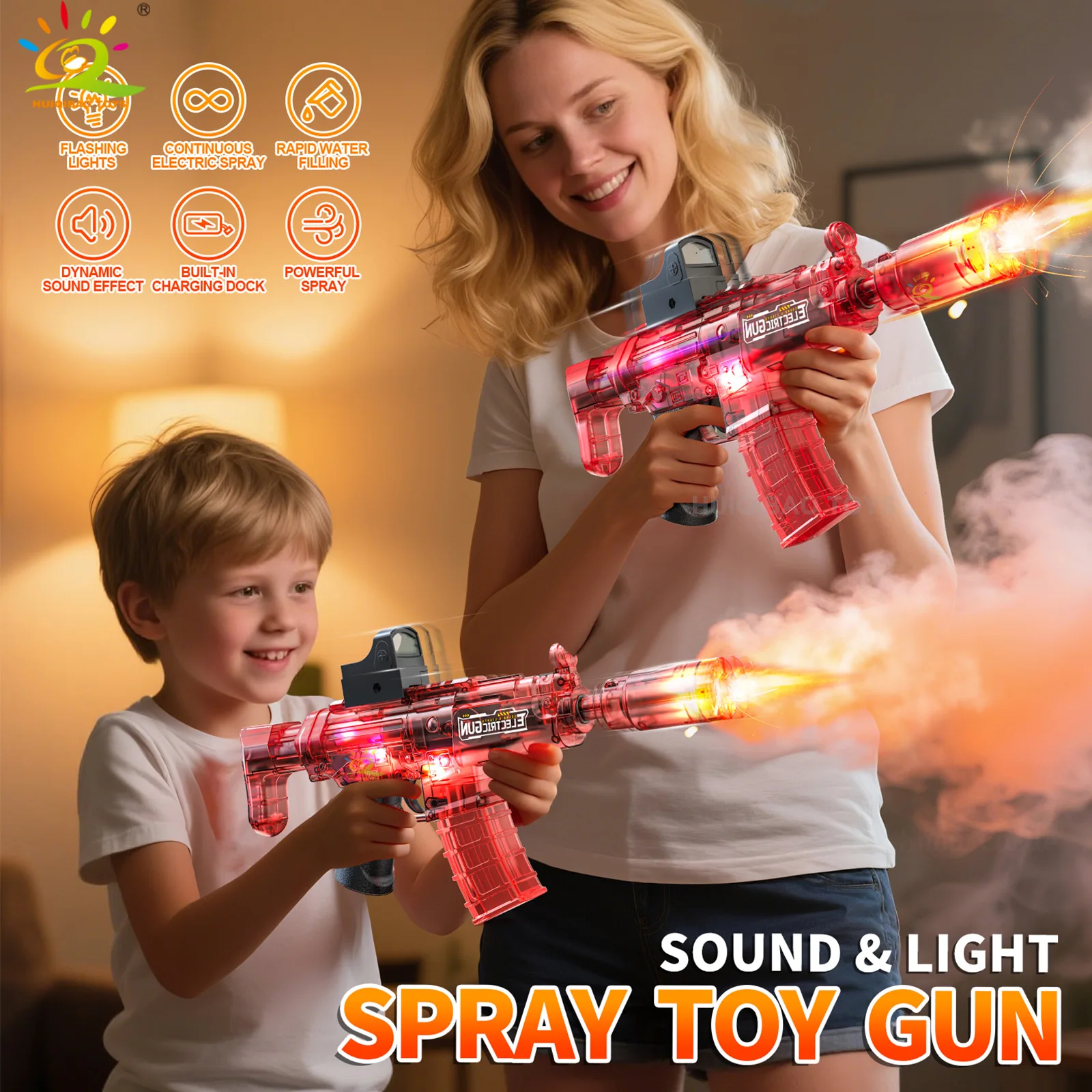 MP5 Interlocking Electric Spray Light & Sound Toy Gun Light-Up Vibrating Barrel Submachine Gun Adult & Child Toy Boy's Gift