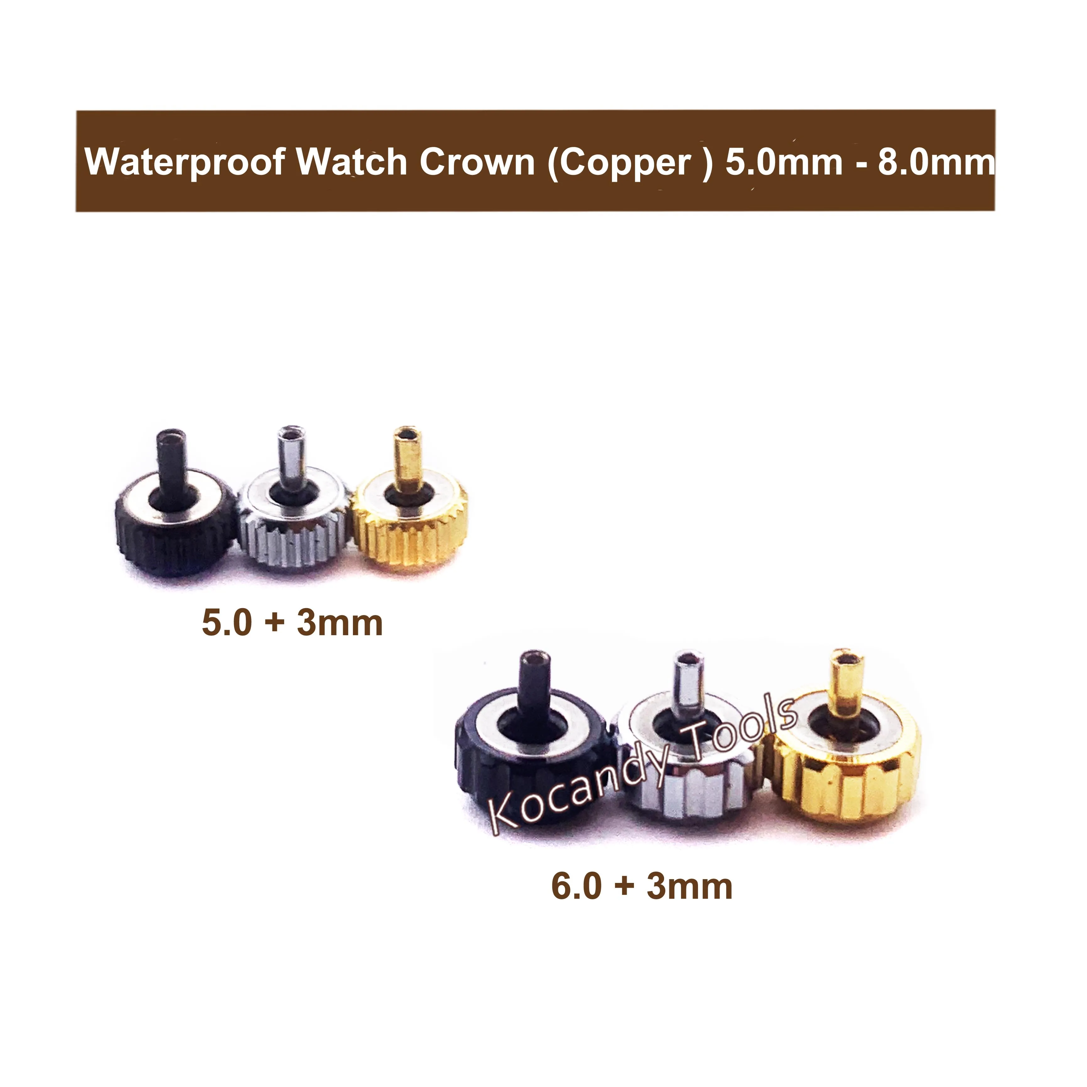 5.0mm - 8.0mm Waterproof Watch Crown for Watch Repair Parts and Replacement With Gold and Silver Colour