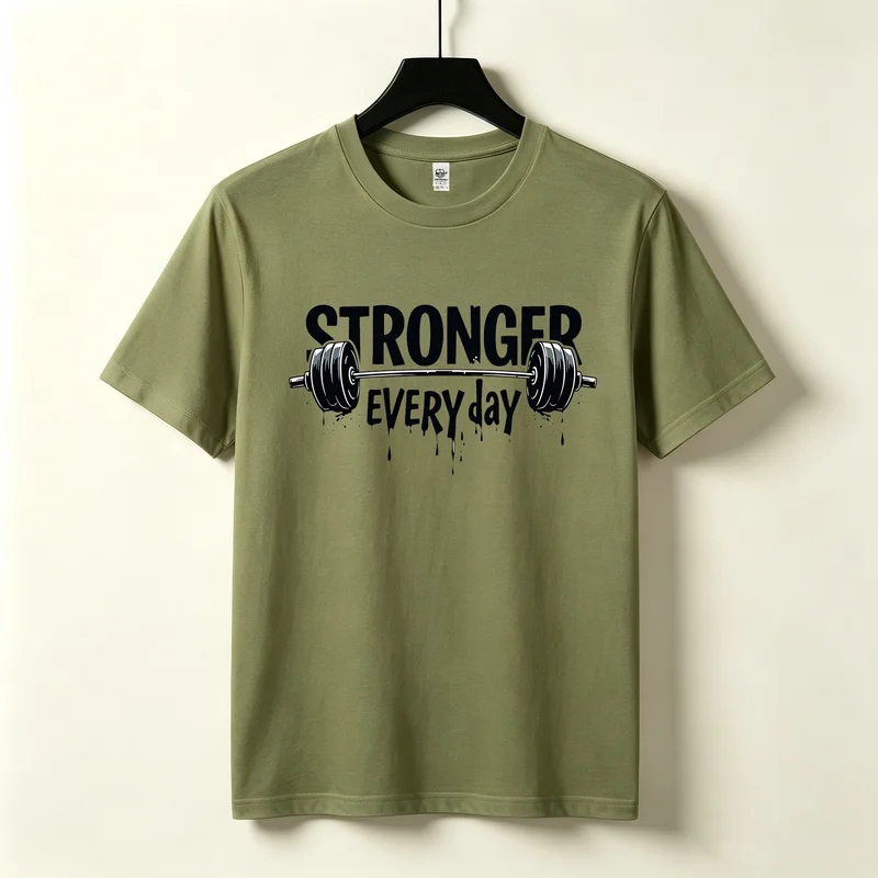 Stronger Every Day Barbell T-Shirt Fitness Motivational Graphic Print Men Women Casual Cotton Streetwear Tops Gym Workout Tee