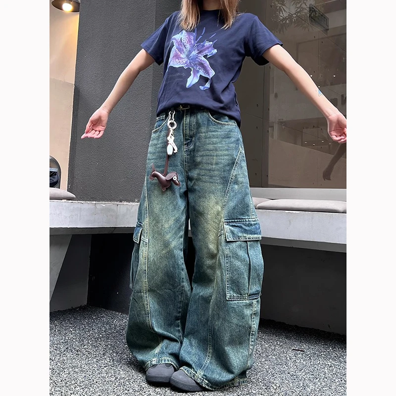 

ZHIZOU Autumn Women Blue Y2k Boyfriend Jeans Harajuku Baggy Denim Trousers Japanese 2000s Style Vintage Jean Long Pants Clothe
