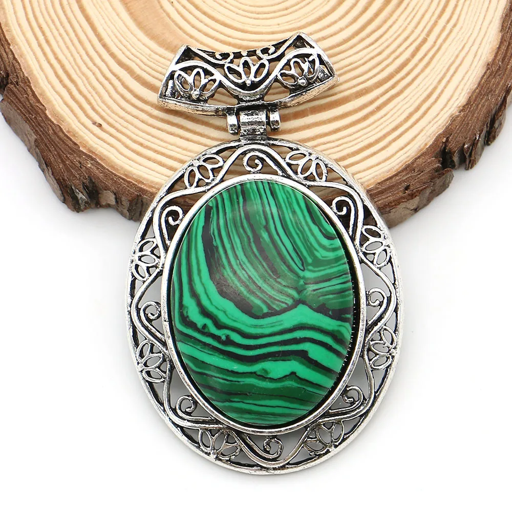 

Exquisite Oval Natural Stone Polished Inlaid Hollow Pattern Single-Hole Pendant 47x73mm DIY Necklace Earring Jewelry Accessories