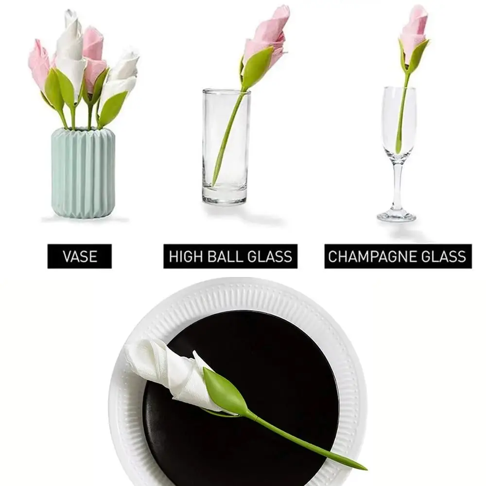 Elegant Rose Stem Napkin Holder Handicraft Flower Table Decor Wedding Banquet Party Luncheons Tableware Centerpiece Picnic Home