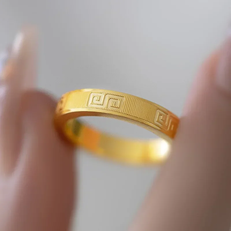 

9999 Real Gold 24K Light Luxury Premium Swastika Men's and Women's Rings Gold Plain Ring Swastika Pattern Couple Rings