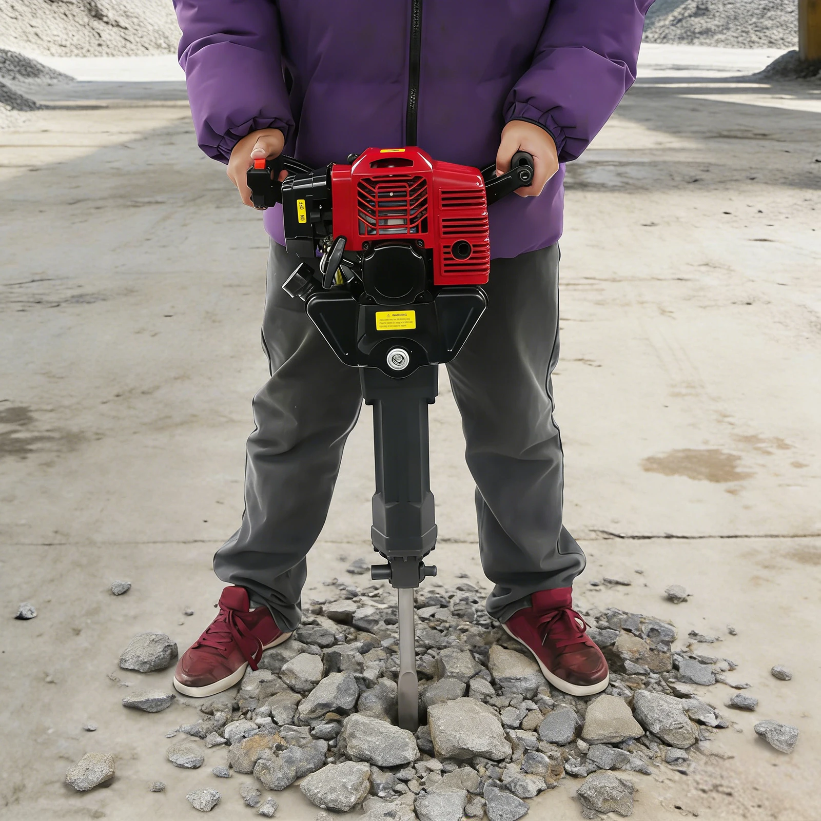 52cc 2 Stroke Demolition Jack Hammer Concrete Breaker Rock Drill with Pointed Pickaxe & Flat Pickaxe Ground Slotting Tool