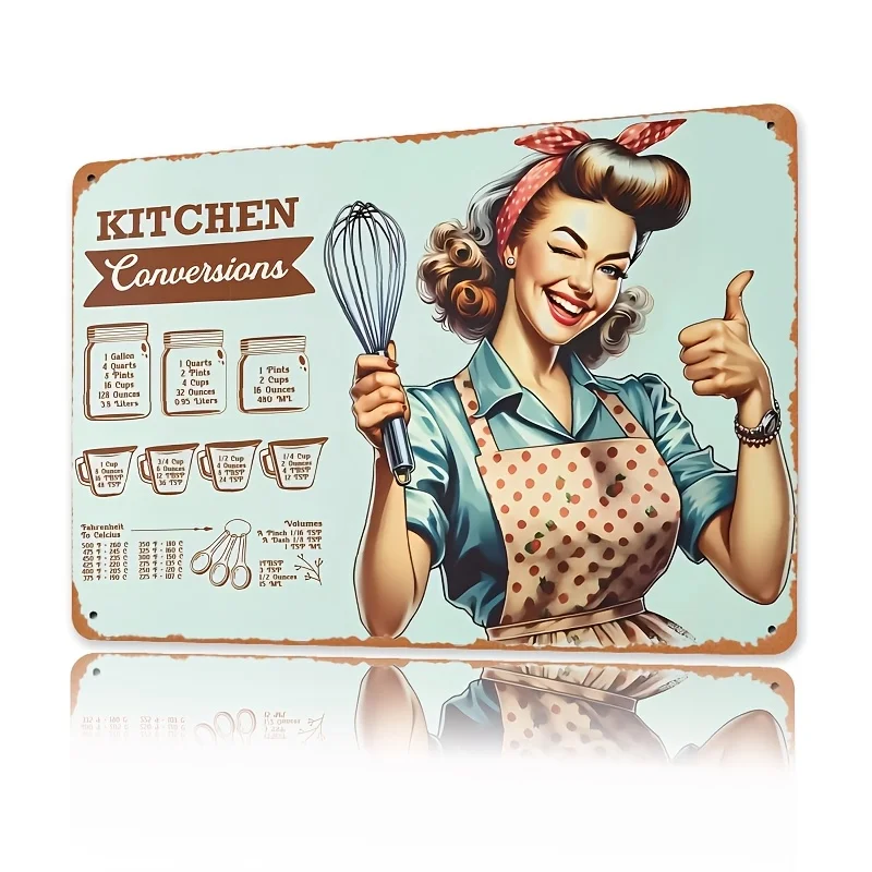Room Decor  Vintage Kitchen Conversion Chart Metal Tin Sign,  Retro Iron Wall Art, Home & Restaurant Decor, Cooking Measurement