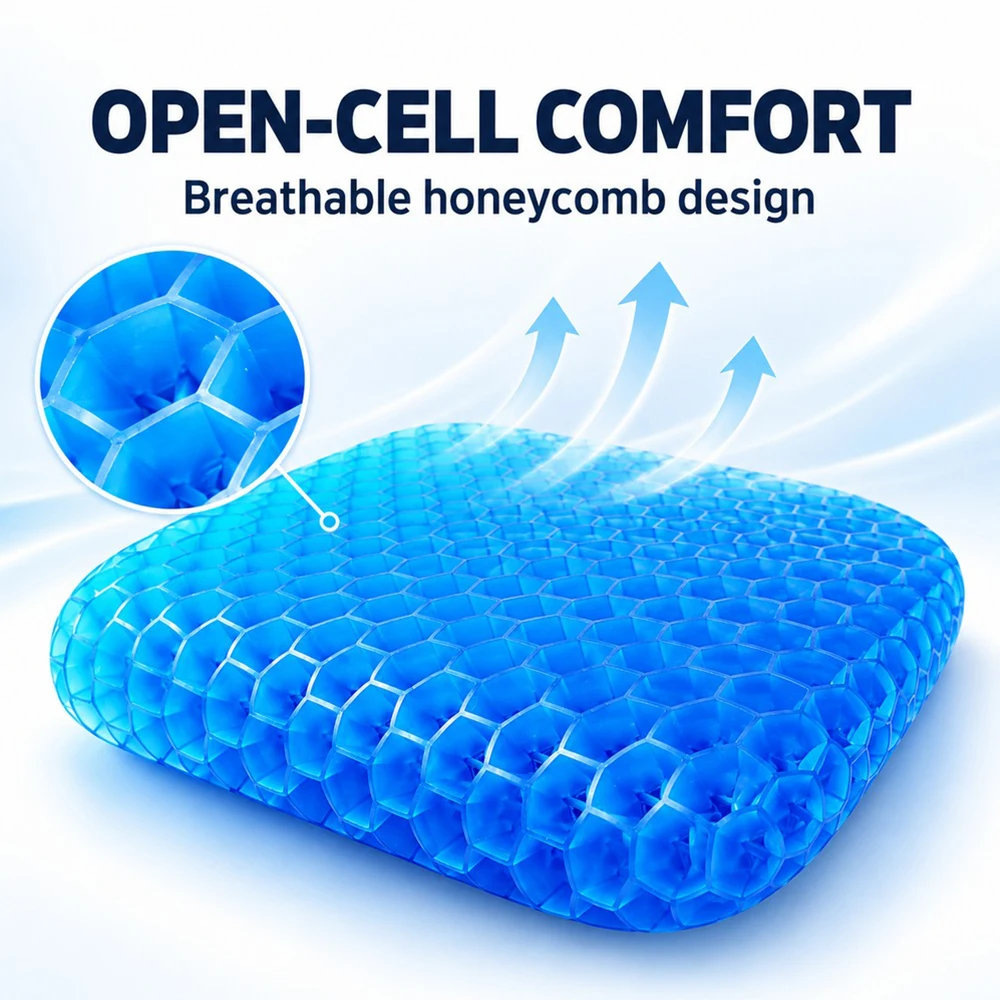 Heenvn Honeycomb Cooling Gel Cushion Universal TPE Breathable Pressure Relief Seat Pad for Car Office Home Chair
