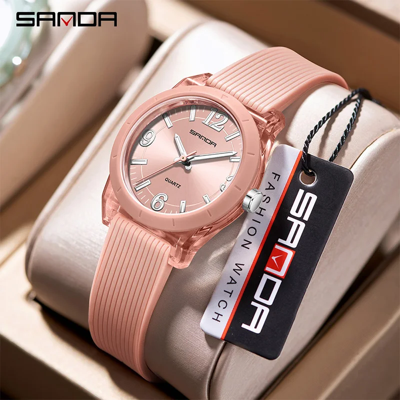 SANDA 6277 Case Children's Quartz Watch Waterproof Night Light Leisure Student Quartz Watch Top Brand 2025 Transparent