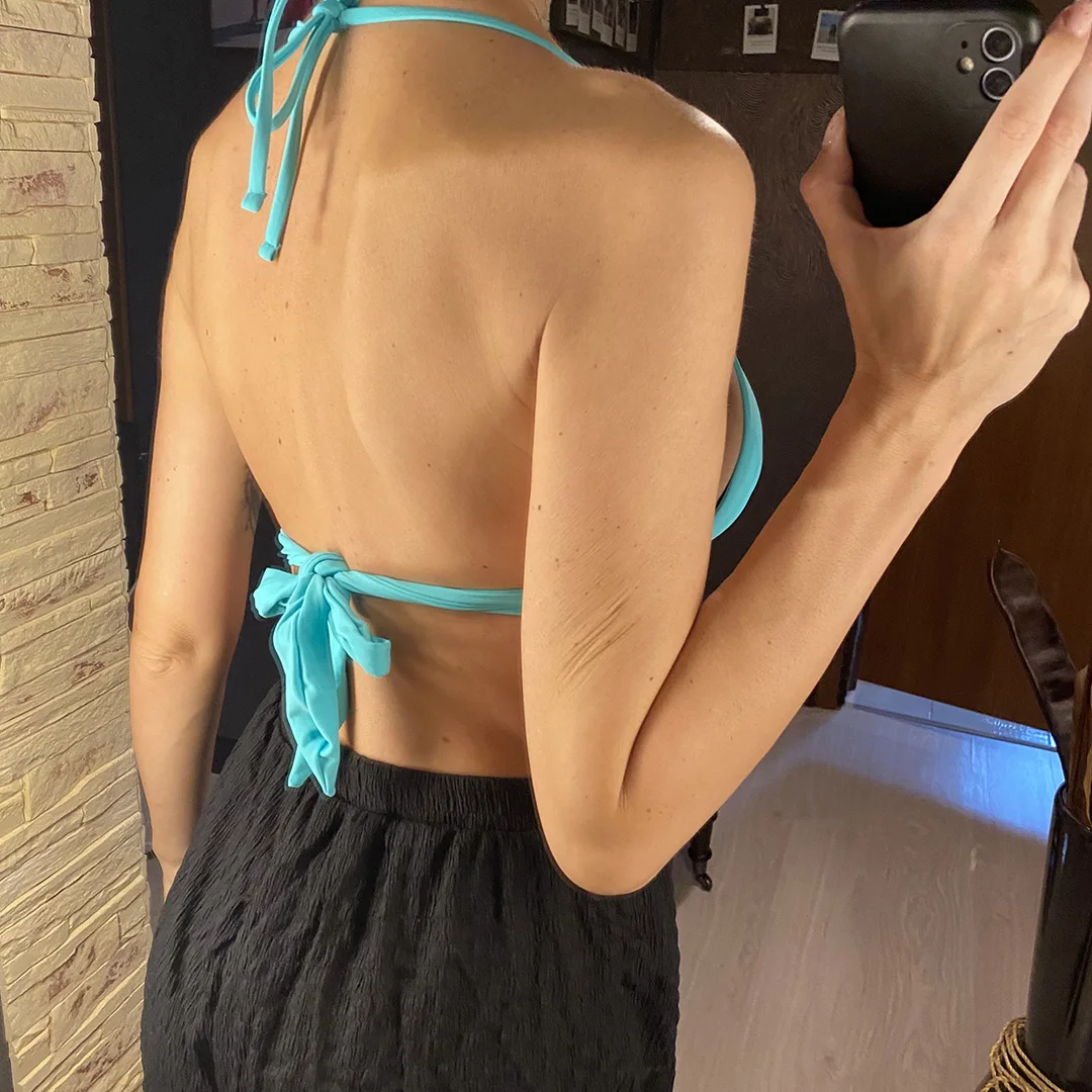 XS - XL Sexy Neckholder-BH mit Push-up-Effekt, Bikini-Oberteil, Damen-Badeanzug, Badebekleidung, Badeanzug, einfarbiges Strand-Oberteil V7019H – Detail 9
