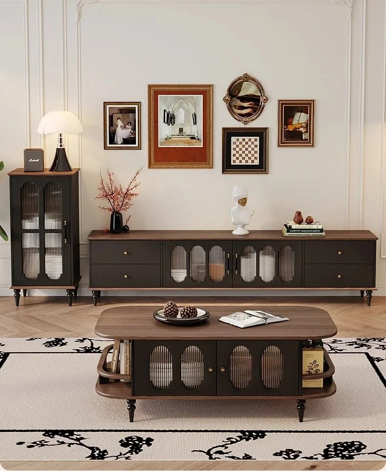 

Журнальный столик в американском средневековом стиле, деревянный закругленный угловой чайный столик для гостиной, бытовой чайный столик в стиле ретро