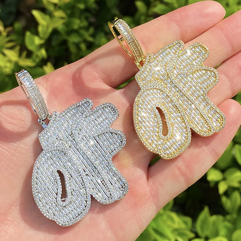 

Hip Hop 5A+ CZ Stone Bling Iced Out OTF Letter Pendants Necklaces for Men Rapper Jewelry Gold Silver Color