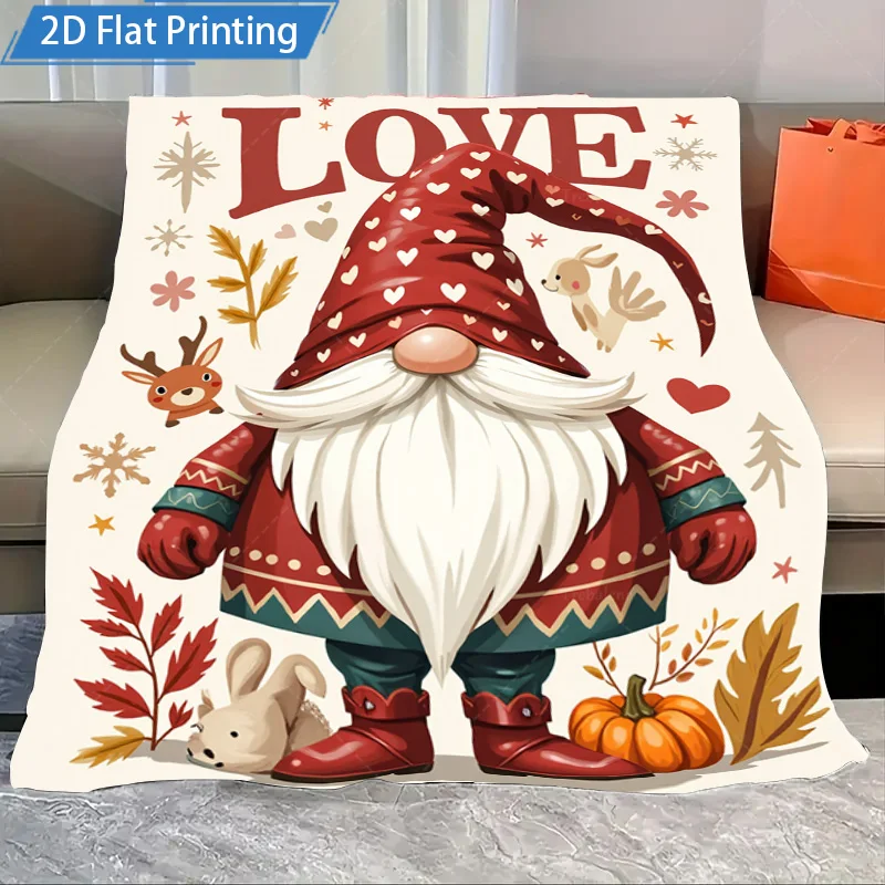 

1 шт. фланелевое одеяло, милое рождественское одеяло с принтом гнома и любви, уютное осенне-зимнее декоративное одеяло для дома, подарок