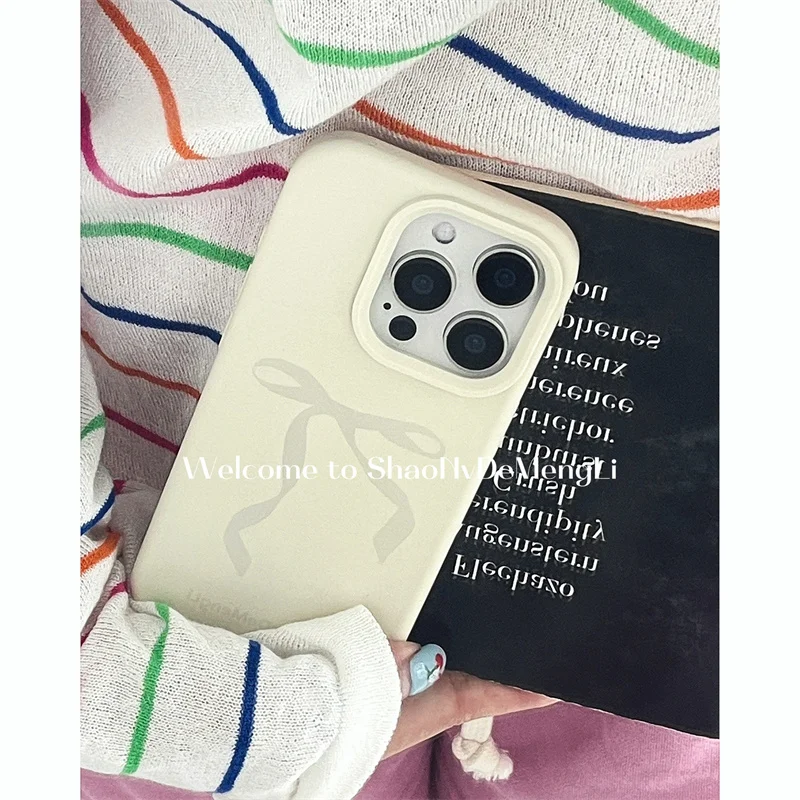 Cute Bowknot Bow Lichee Pattern Silicone Phone Case For iPhone 11 15 13 14 12 16 Pro Max Plus Leather Shockproof Cover Fundas