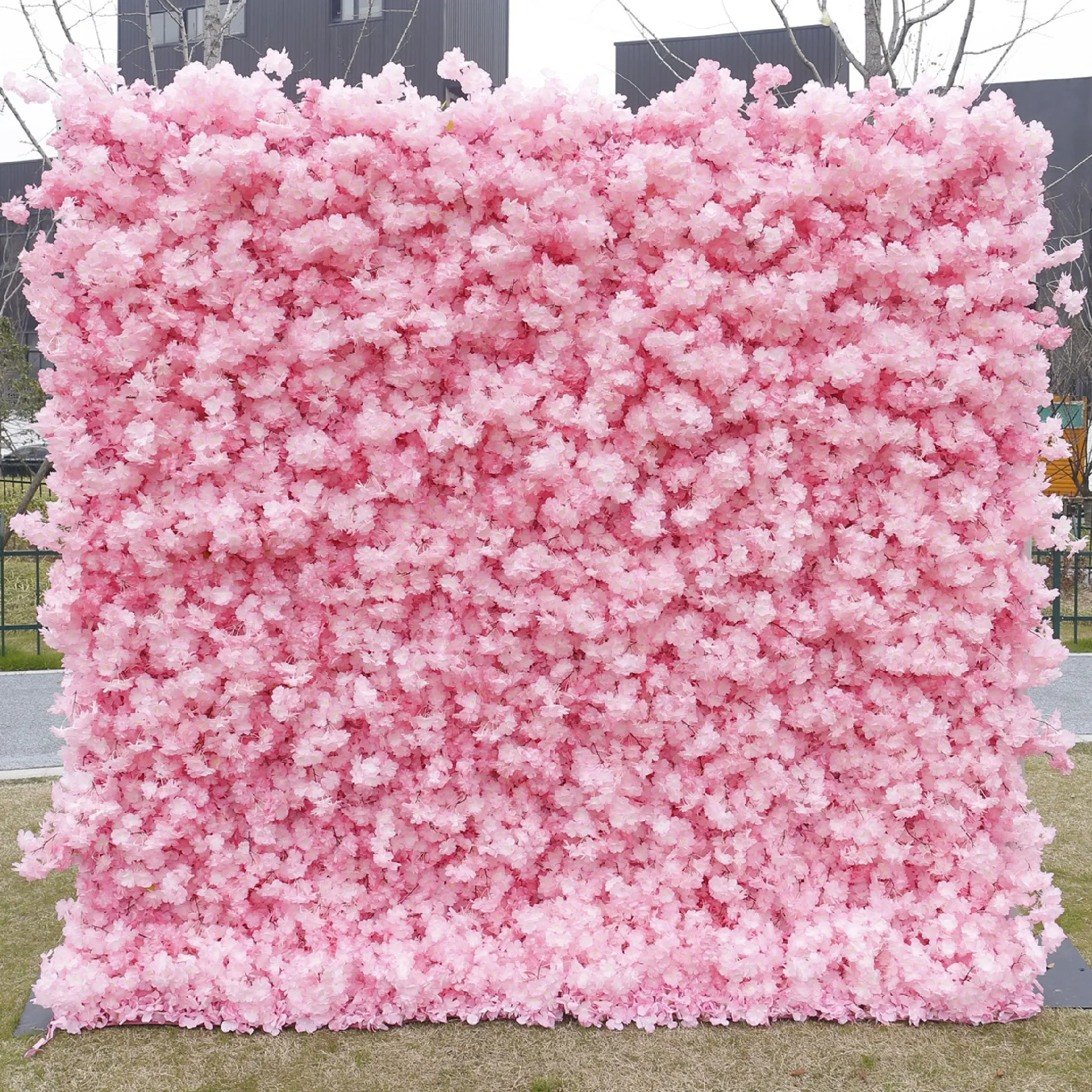 

Pink Rolling Up Curtain Flower Wall,Cherry Blossom Silk Artificial Floral Wedding Photo Shooting Backdrop Decor,easy To Install