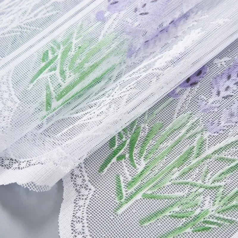 Bloemen Kant Semi-Sheer Cafe Gordijn Rustieke Boerderij Stijl Kastdeur Cover Wasbaar Lichtgewicht voor Keuken Eetkamer Decor