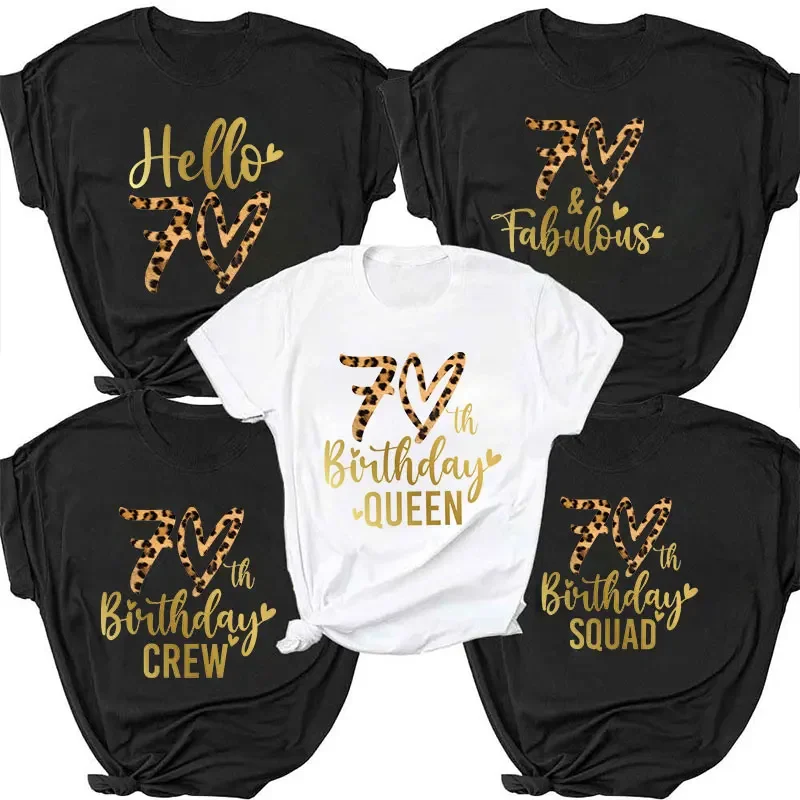 Birthday Squad Women Clothing Summer Tees Leopard Graphic Y2k Tops Friends Birthday Chapter Crew Party T-shirt Streetwear