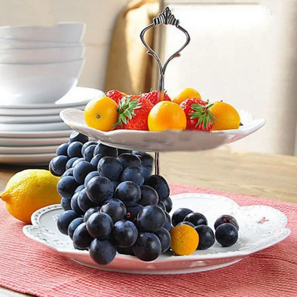 Fruit Display Rack Handle Triple Layer Double layer Pink gold Portable Cake Stand Candy Fitting Hardware Rod Plate Stand