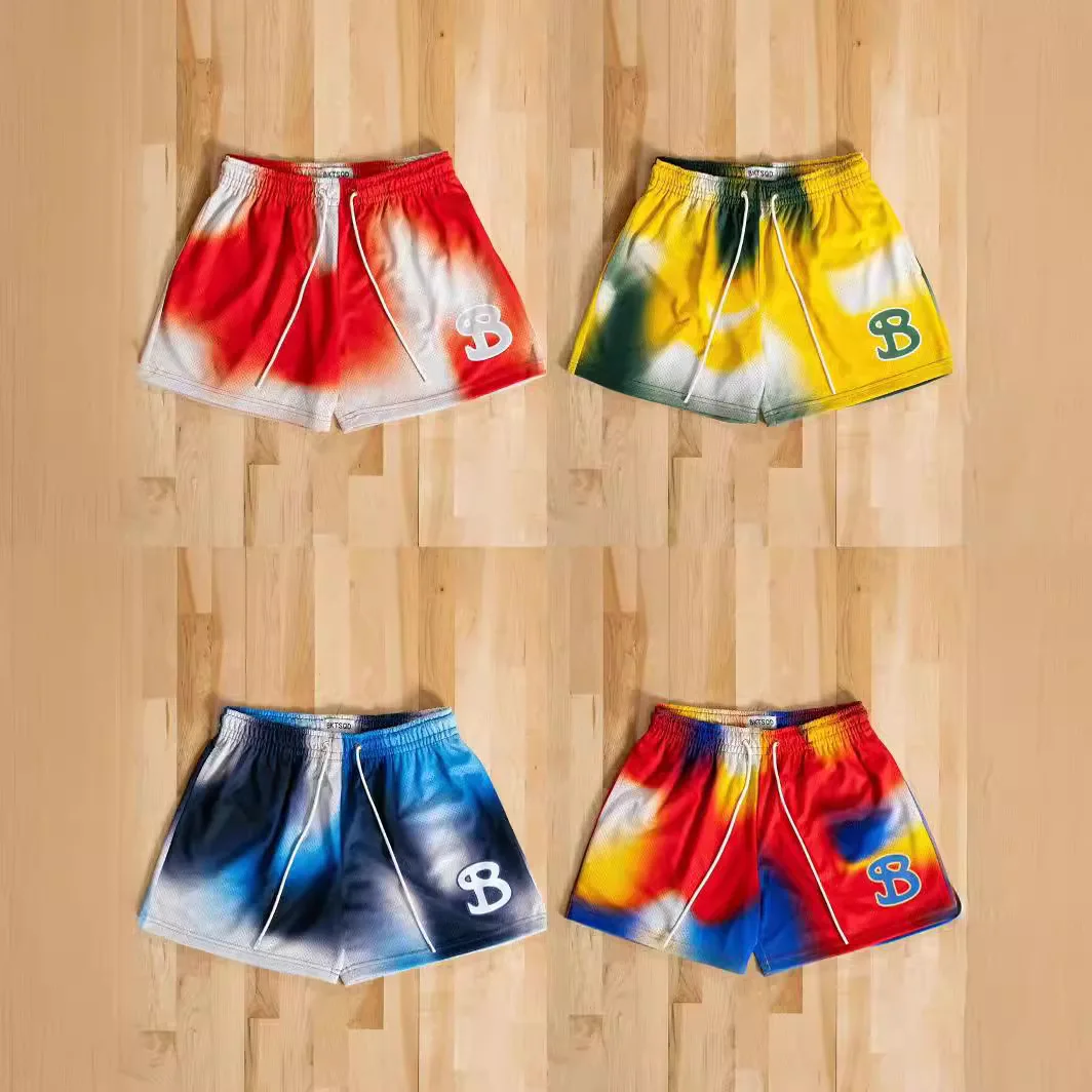 American fashion brand BKTSQD multi-color mesh basketball shorts for men's summer loose fitting quick drying sports casual 4/4 p