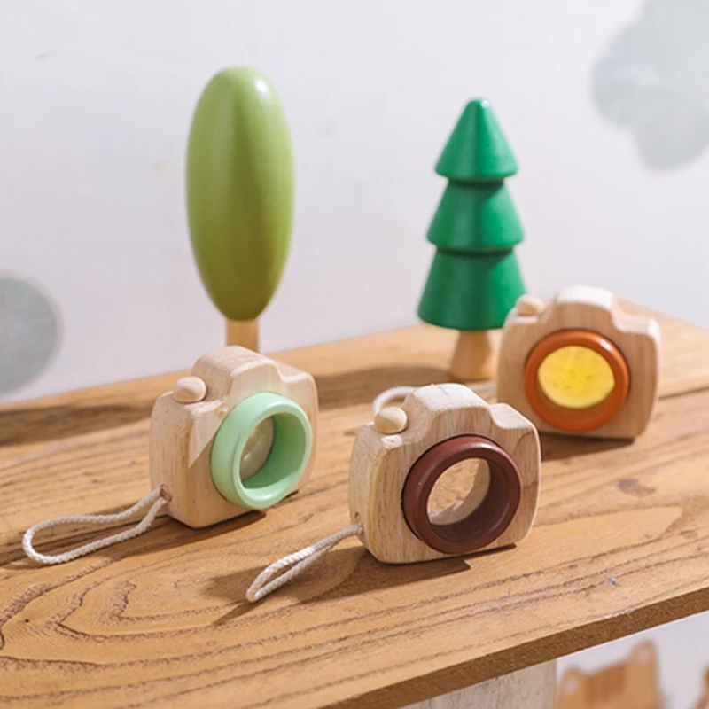 1PC/3PCS Baby Wooden Colorful Camera Kaleidoscope Toys Beech Wooden for Children Kids Learning Early Educational Montessori Toys