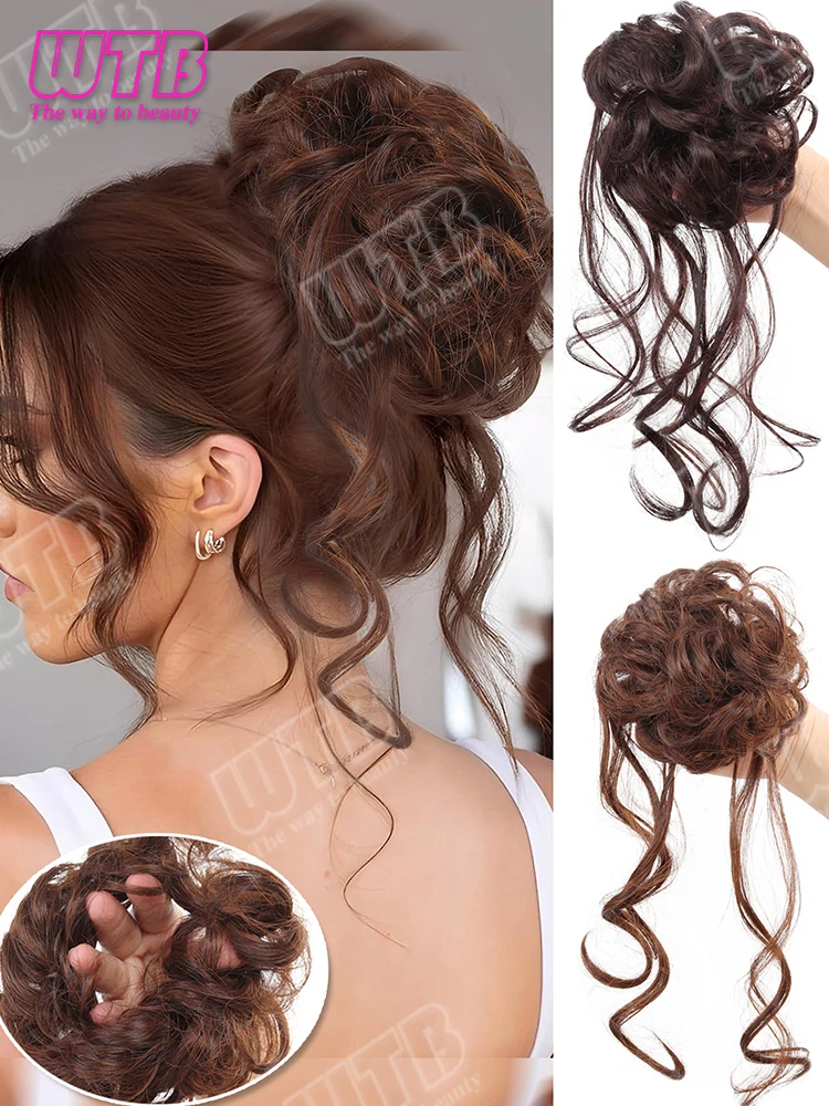 Synthetic Wig Curly Messy Bun Hair With Long Tail Hairpiece Elastic Tie Updo Bun For Women Daily Wear Party Festival Hairstyle