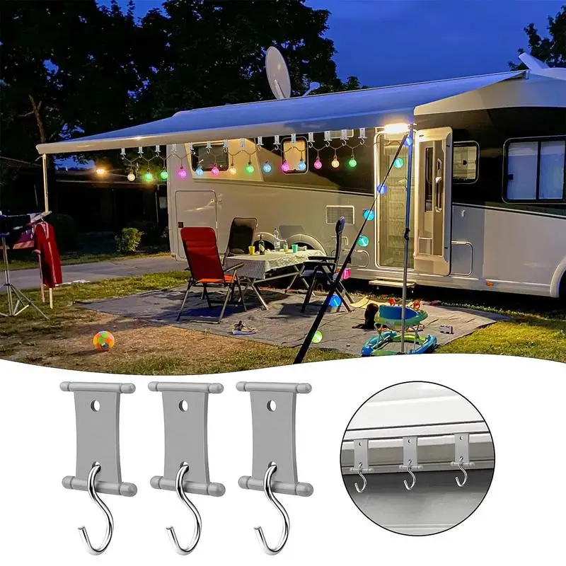 16Pcs RV Awning Hooks for Lights S Shaped RV Awning Clips Set Universaal Awning Clothes Hook Racks For RV Tent Hangers With Hole