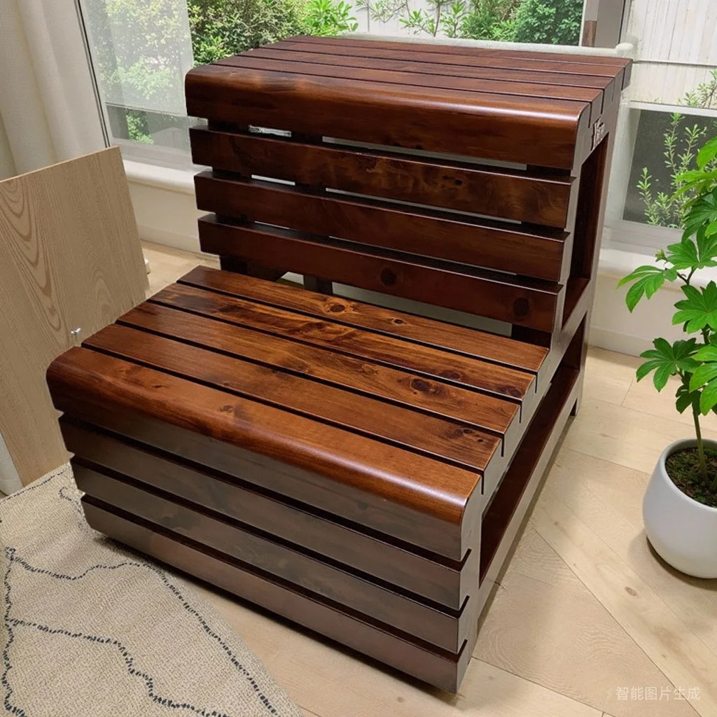 Solid wood anti-corrosion and anti-skid double-layer table stair stool second-layer pedal stool bathing wooden barrel bathtub pe