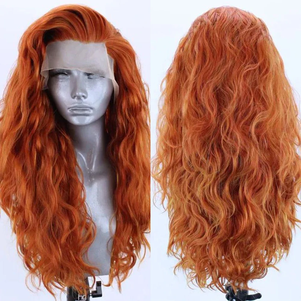 Heldere Bruine Lange Synthetische Pruik Water Wave Vrouwen Party Cosplay Lace Front Pruiken Nieuwe Mode Synthetische Pruik Dagelijkse Slijtage Pruiken