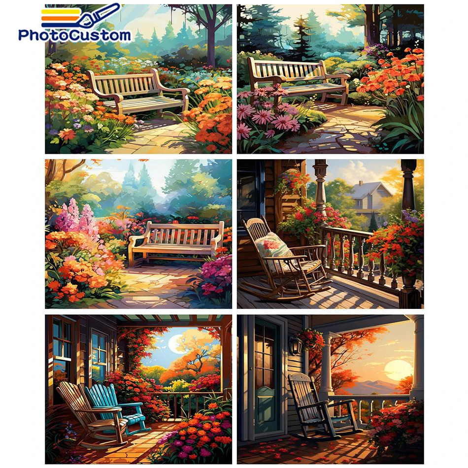 

PhotoCustom 60x75cm Diy Oil Painting By Number Kit Scenery Acrylic Paint By Number Set Chair For Adults Home Decors Wall Art Gif