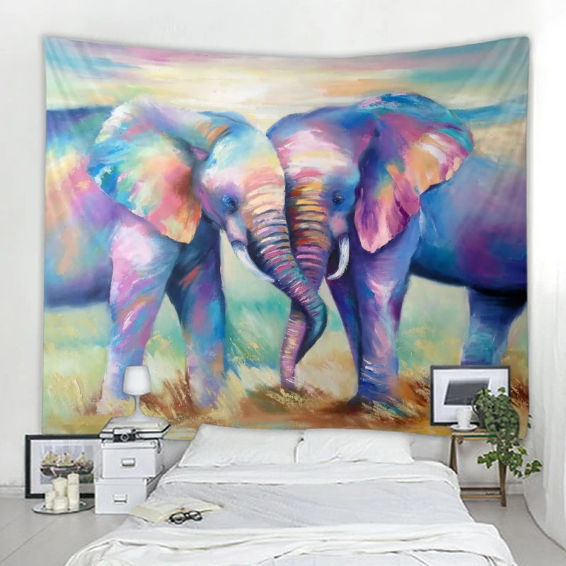 Colorful Painting Elephant Background Decorative Tapestry Mandala Boho Hippie Wall Decor Tapestry Home Decor Tapestry