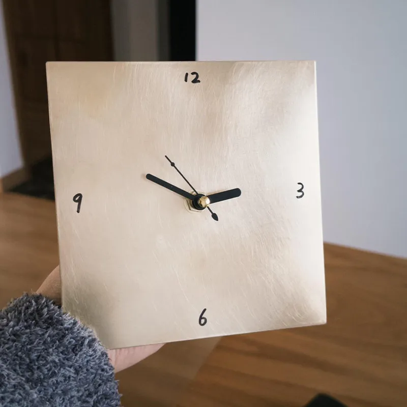 Italian minimalist metallic square wall clock, entryway decorative painting, entryway wall mural with light luxury