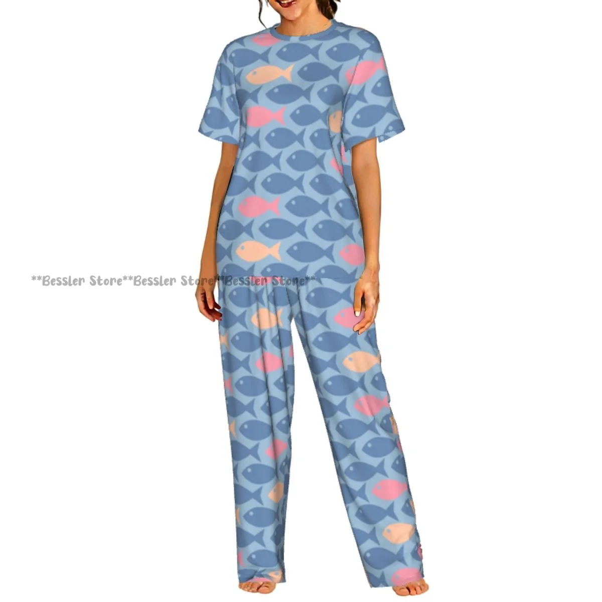 

Женские пижамные комплекты для дома и сна с милым принтом рыбок, короткий рукав