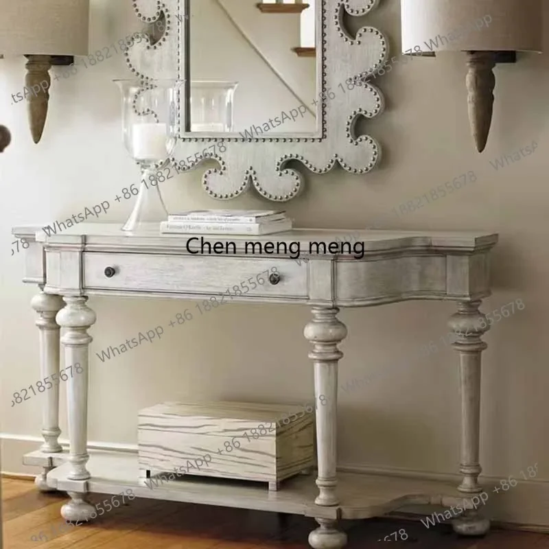 

Solid wood enters the door, white old living room dining side cabinet, storage table against the wall