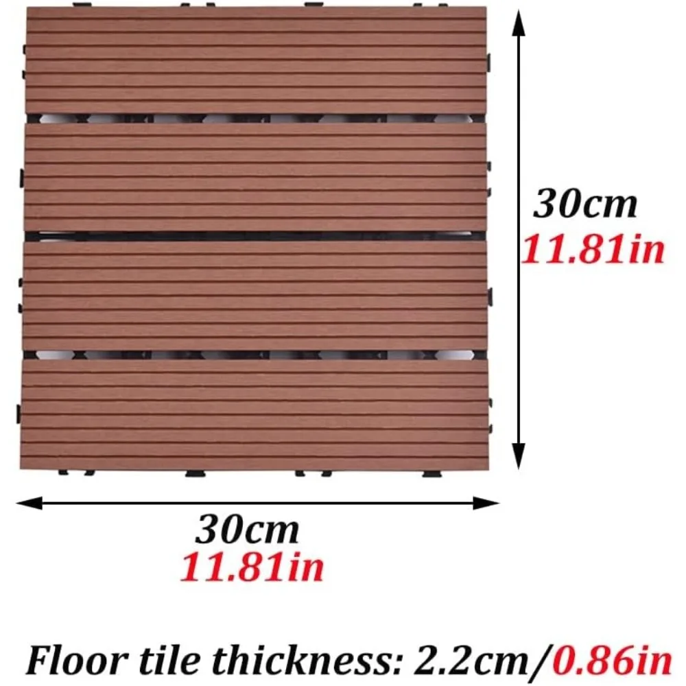 Deck Tiles DIY Plastic Wood Waterproof Interlocking Floor, for Balcony Garden Garage Bathroom Deck Tiles, All-Weather Waterproof