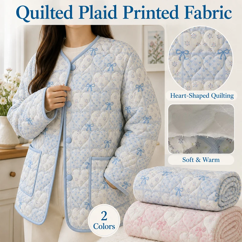 Korean Heart Quilted Plaid Printed Fabric for DIY Winter Cotton Jacket Cotton Pants & Cute Bag Cloth Material Sewing Fabric 40s