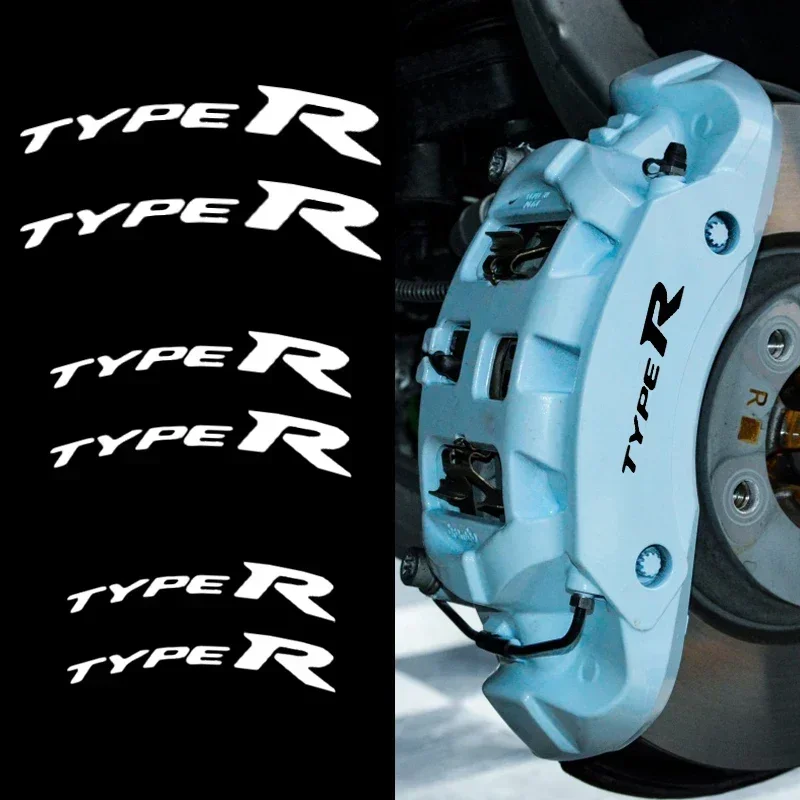 6pcs For Honda Type R Badge Car Wheel Brake Caliper Sticker Modified Waterproof Auto Tire Hub Vinyl Decals Exterior Accessories