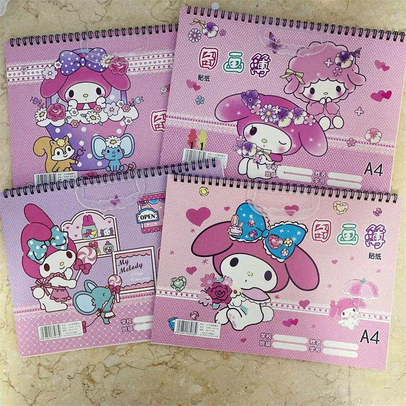 2023 Sanrio Cartoon Cute Melody Coolomey Painting Coil A4 Drawing Sketch Book Sketch Book White Paper Sketch Special Wholesale