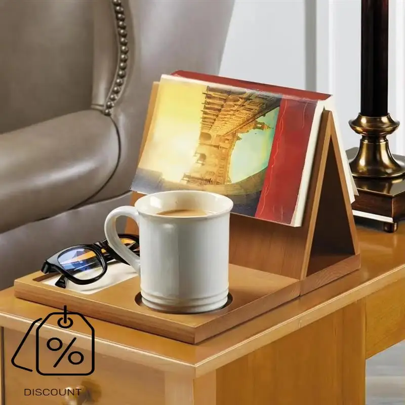 ABJO-ไม้ผู้ถือหนังสือไม้สามเหลี่ยมผู้ถือหนังสือโต๊ะกาแฟชาสําหรับคนรักหนังสือห้องนอนตกแต่งตาราง