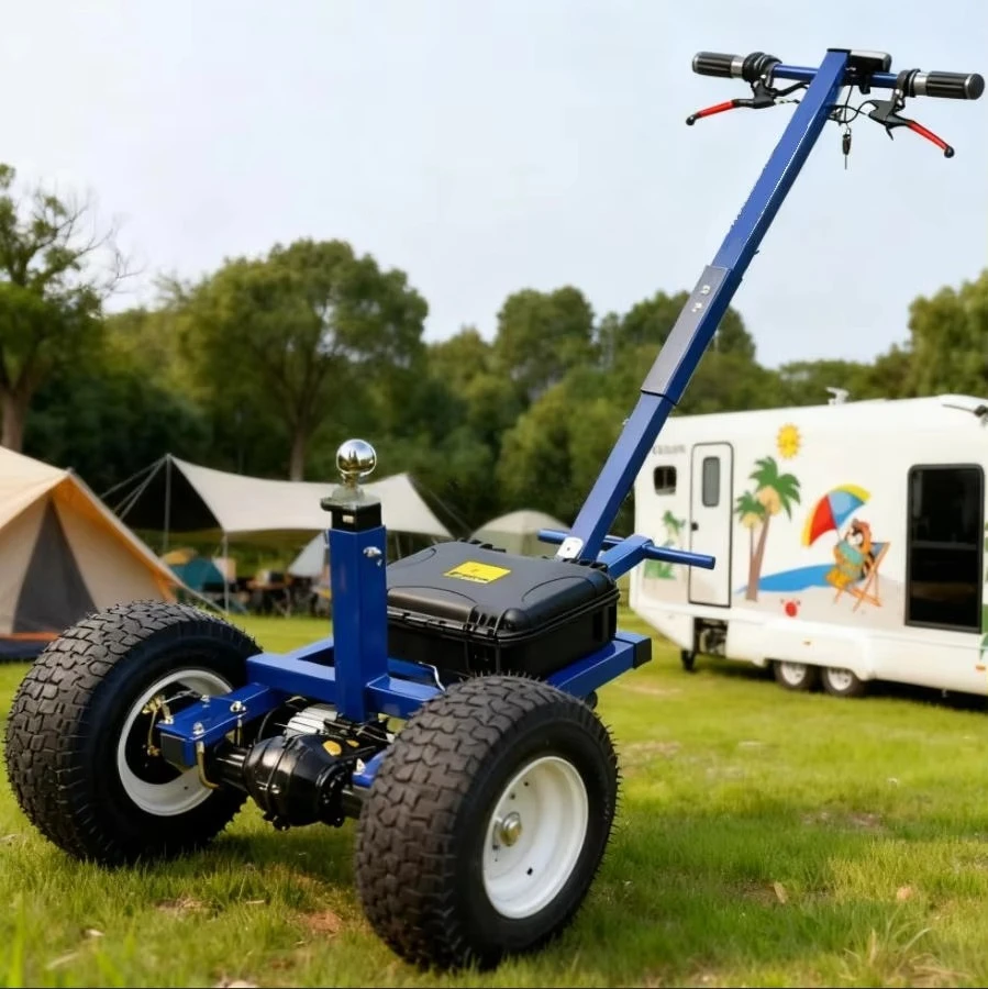 

Heavy-duty carbon steel trailer cart with adjustable manual and electric-powered towing capabilities