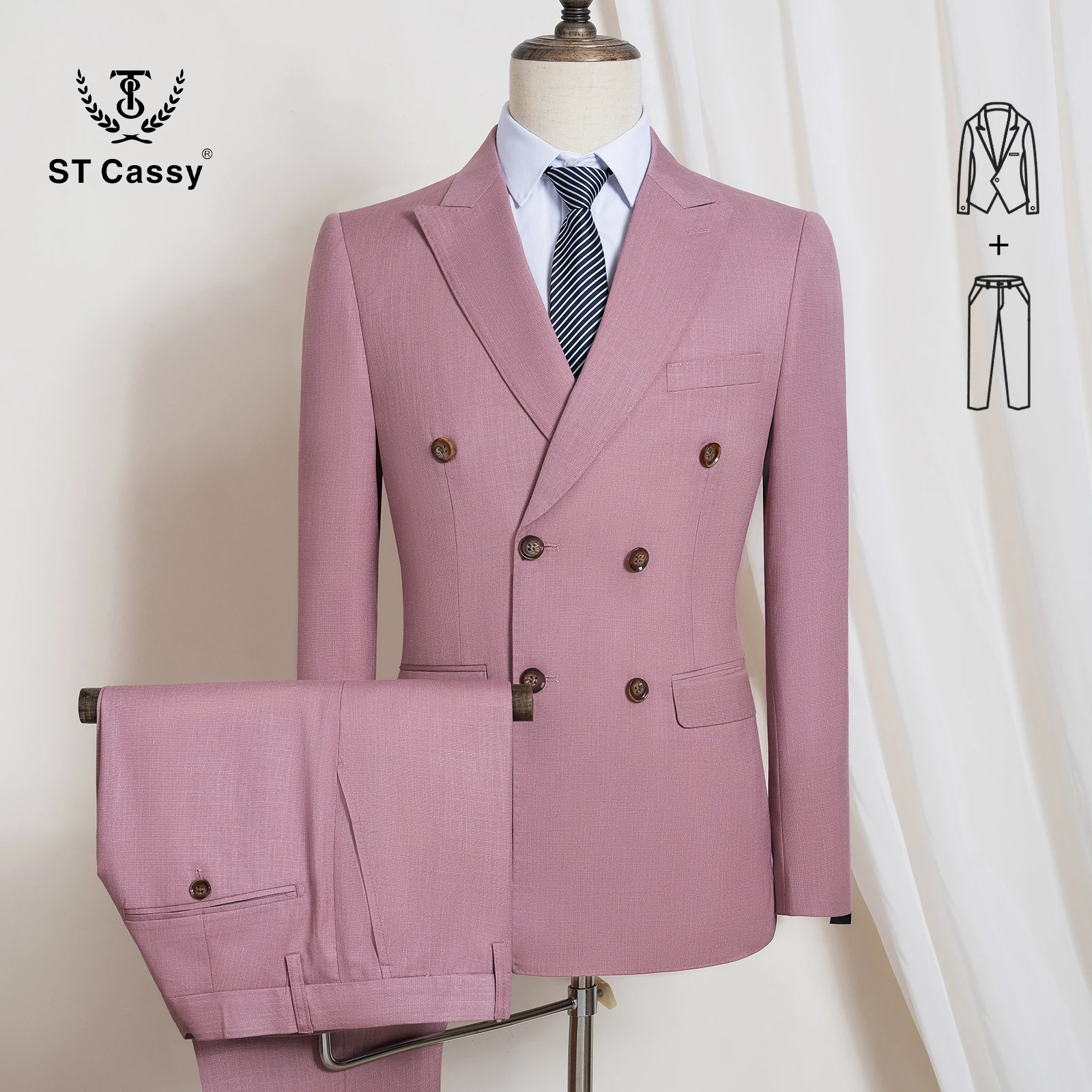 High quality Suit for man  two-Piece Set  Double breasted （jacket+pants ）Slim Fit Business Casual Formal Wear