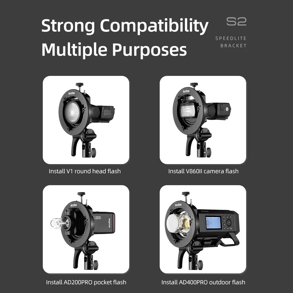 Adaptateur Boite A Lumière Godox Godox S2 Support De Flash 32 x 32 80cmx80cm Grille Softbox Kit Bowens Mount Pour Godox V1 AD400Pro AD200Pro AD200 V860II TT685 TT600 TT350 Series Flash Speedlite