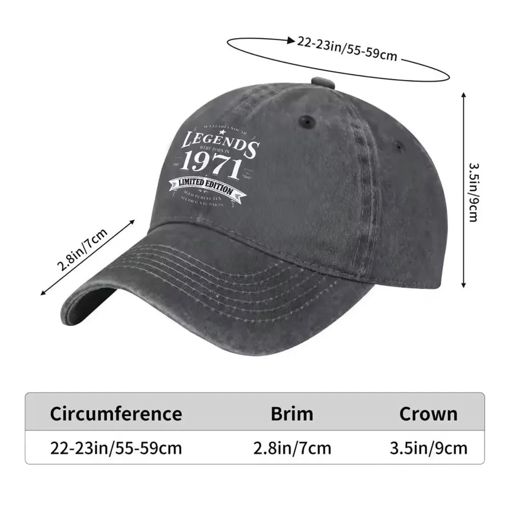 Legends Born 1971 Vintage Baseball Cap Unisex Retro Washed Cotton Hat for Outdoor Travel Events